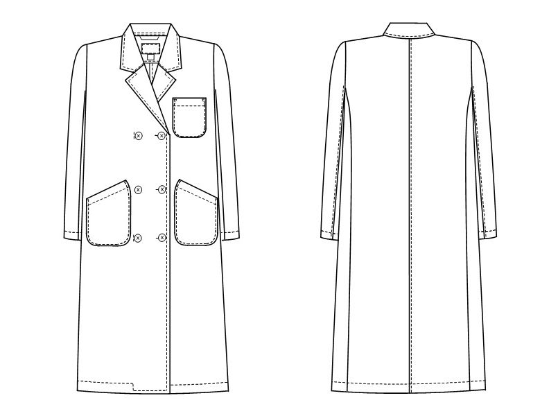 HK12 ナガイレーベン(nagaileben) ホスパーニット ダブル診察衣/長袖(女性用) ハンガーイラスト・線画