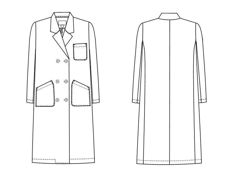 KEX5120 ナガイレーベン(nagaileben) ケックスター ダブル診察衣/長袖(女性用) ハンガーイラスト・線画