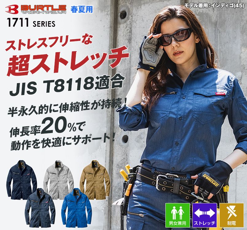 バートル 1715 T/C JIS規格適合帯電防止長袖シャツ(男女兼用)
