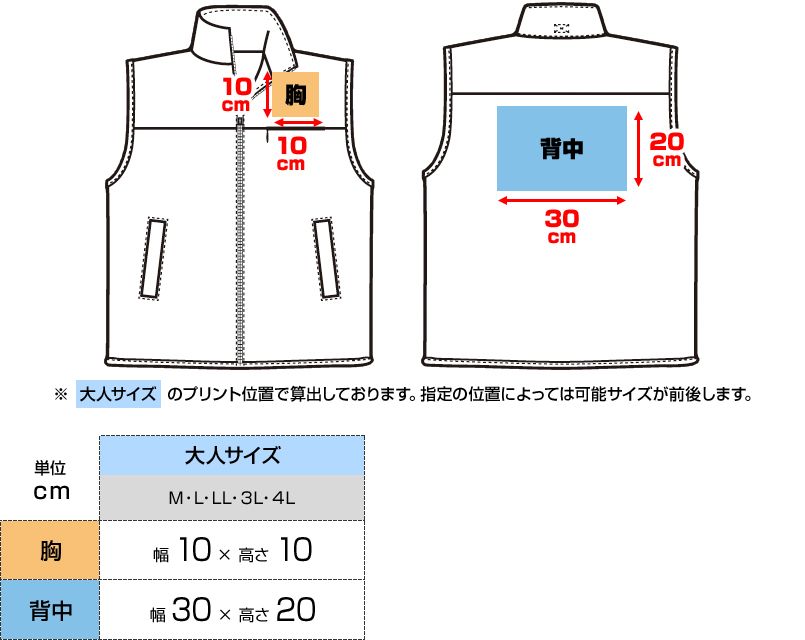 AZ5855 アイトス 裏フリースベスト プリントエリア