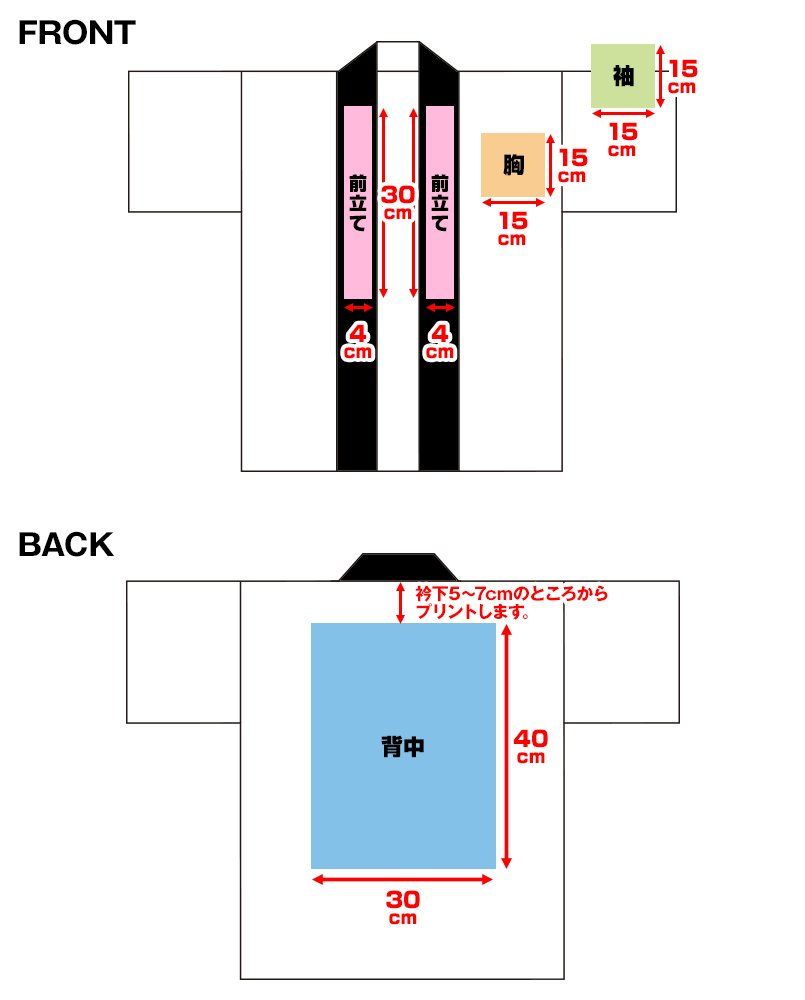 市松袢天(帯なし) プリントエリア