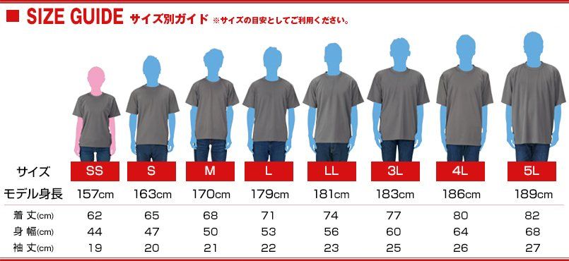 00300-ACT ドライTシャツ(4.4オンス)(男女兼用) サイズガイド