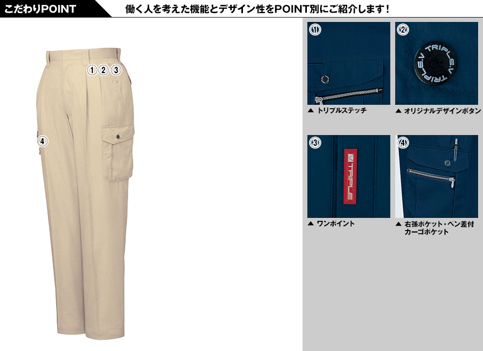 自重堂 84102 エコ 3バリュー ツータックカーゴパンツ(JIS T8118適合)のこだわりPOINT
