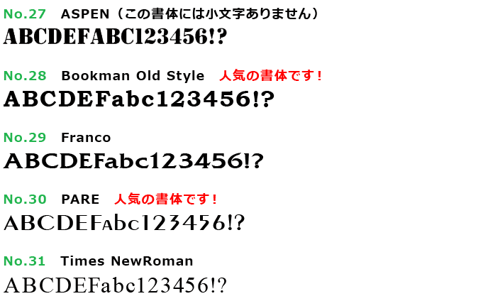 英文書体の書体見本